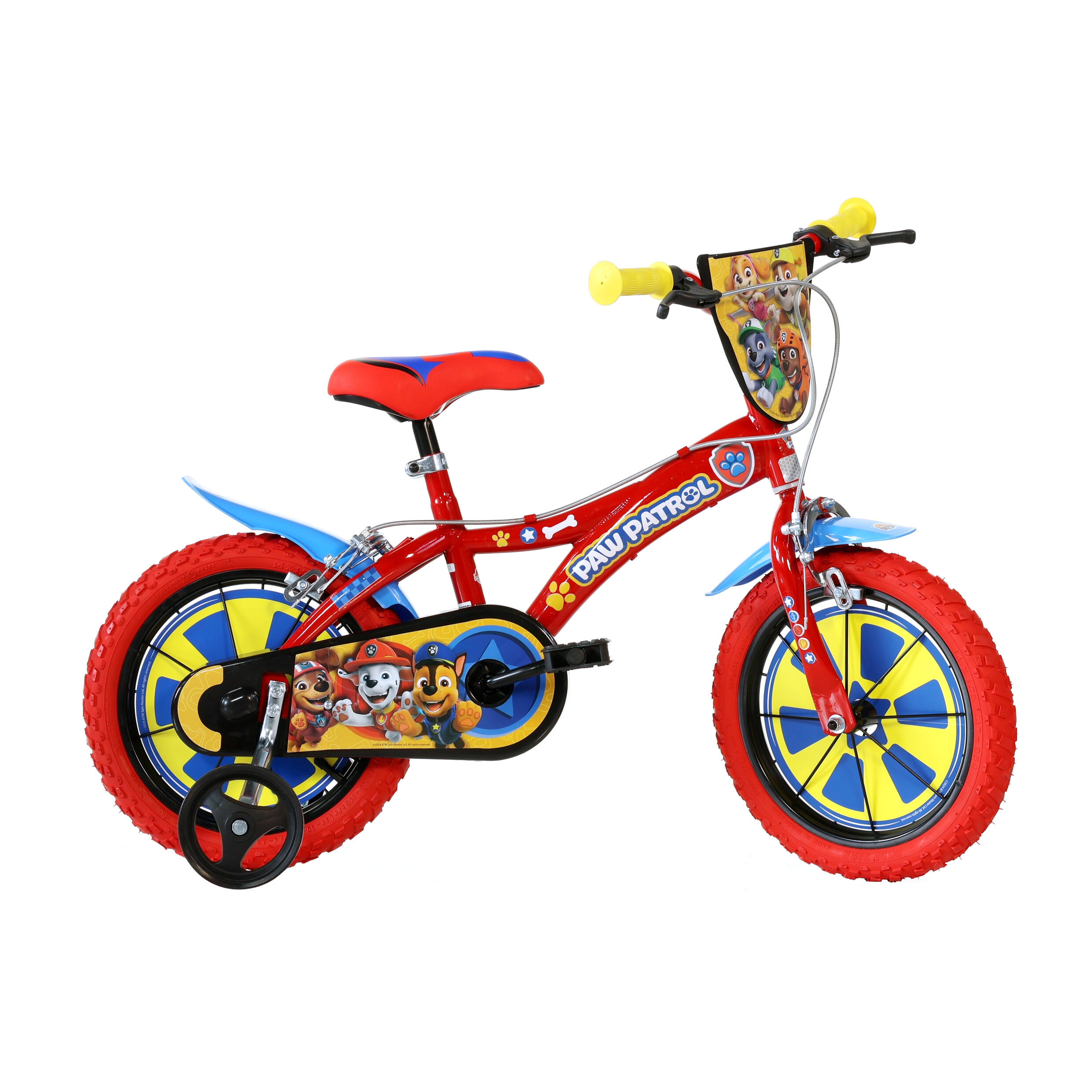 Dino Paw Patrol Kids Bike with Stabilisers - 14in Wheels 1/4