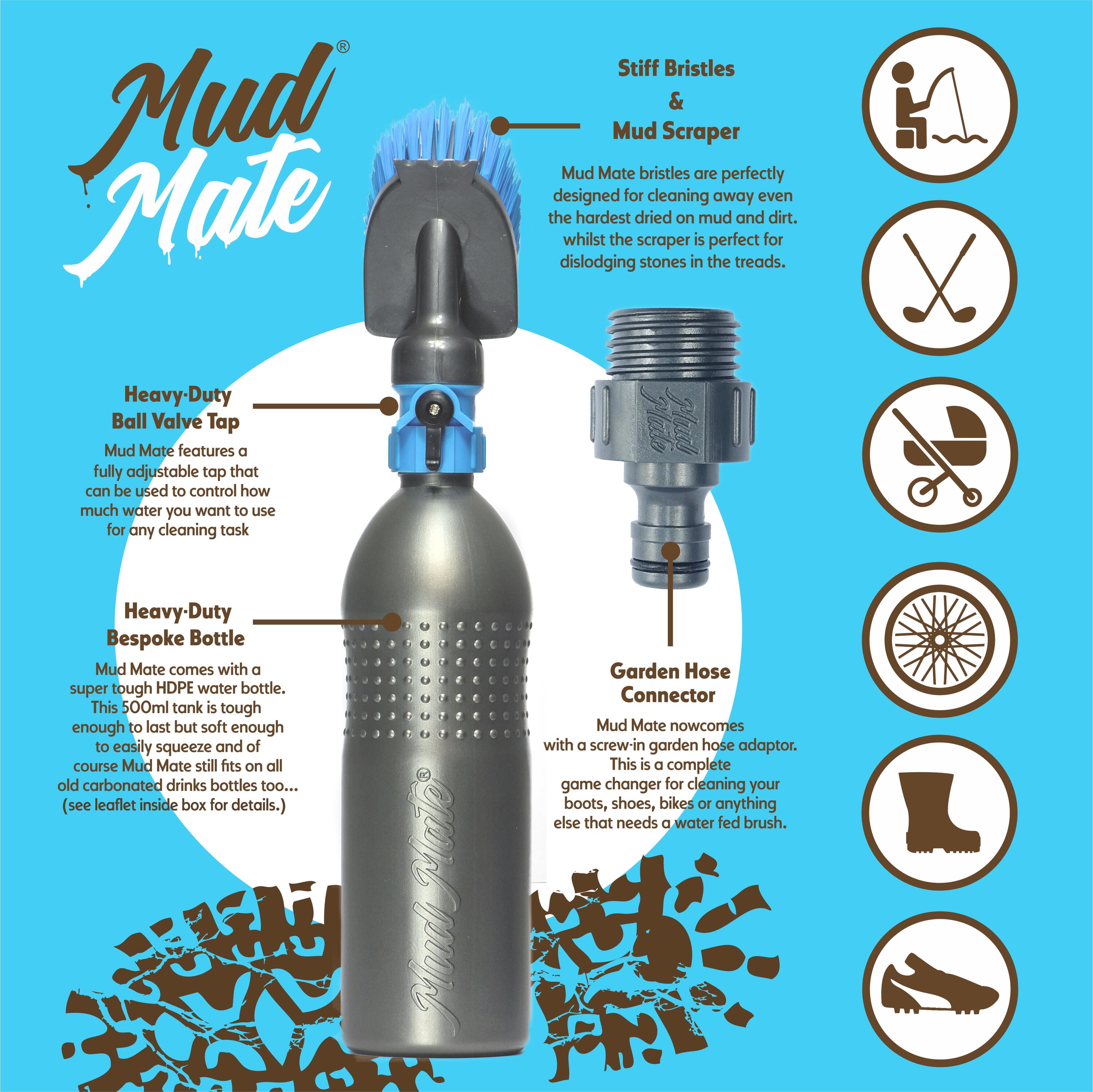 Mud Mate Multi-Use Boot Cleaner Brush & Scraper - for Muddy Boots & Shoes - with 2/7