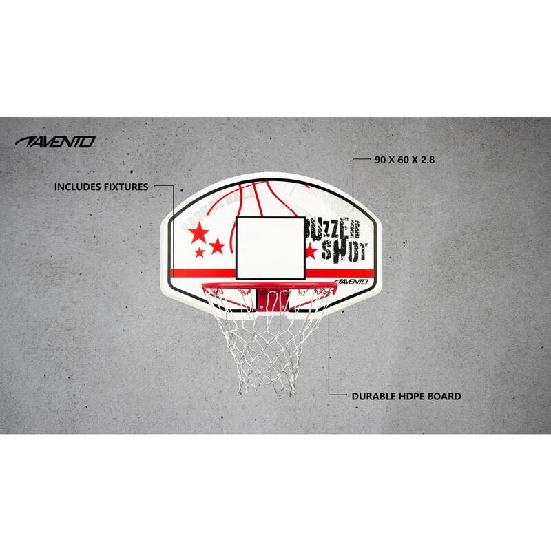 Panou baschet Avento Buzzershot cu inel metalic 42 cm, alb/roșu/negru