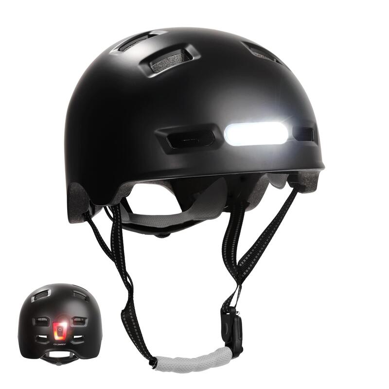 Skater-Fahrradhelm mit Front- und Rücklicht | Farbe Schwarz L 57-61cm | EN1078