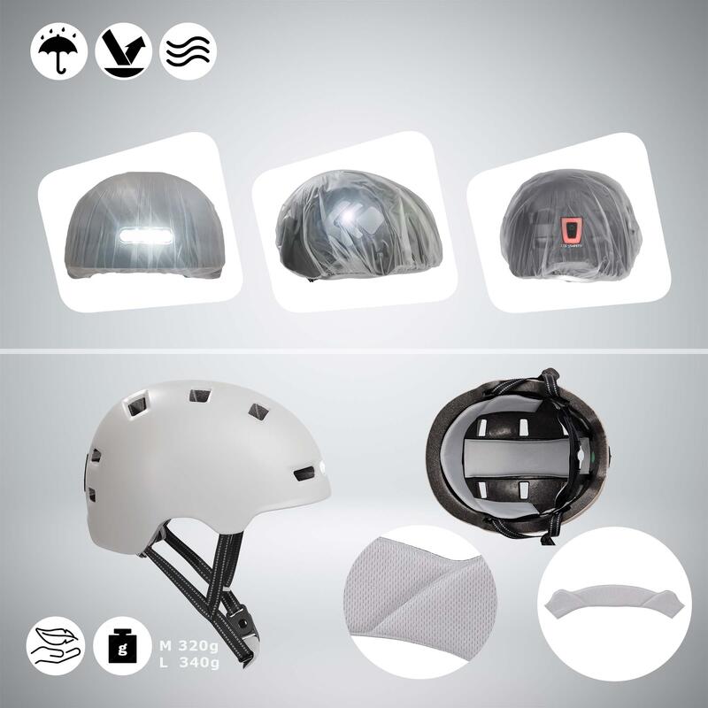 Casco de Bicicleta Skater Luz Delantera y Trasera | Blanco M(54-57cm)| EN1078