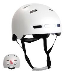 Casque Vélo Skater avec éclairage avant et arrière |Blanc Mat L(57-61cm)|EN1078