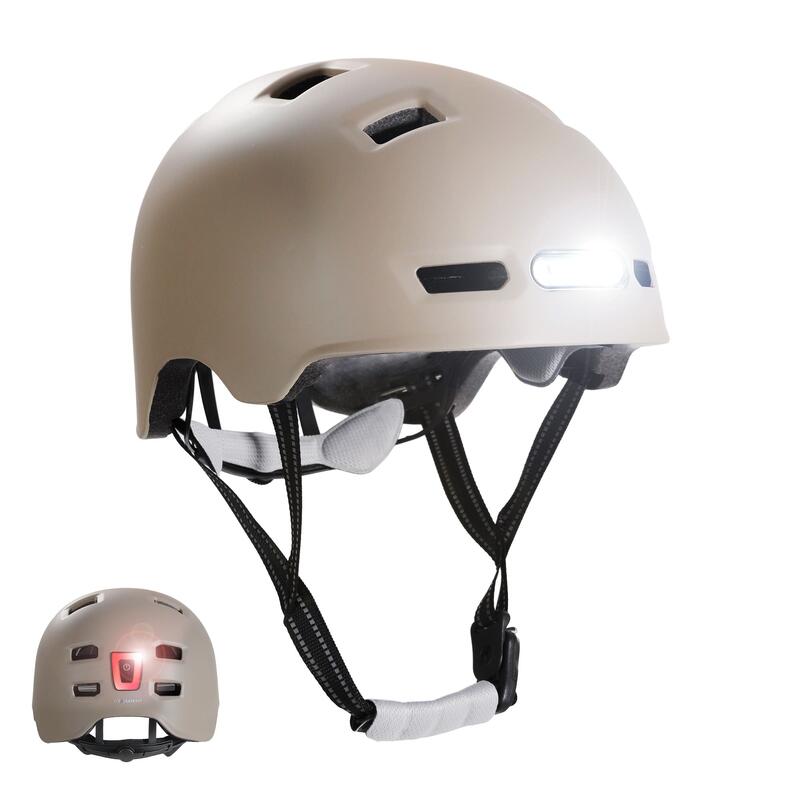 Kask Rowerowy Skater z Oświetleniem Przednim i Tylnym |Beżowy M 54-57cm |EN1078