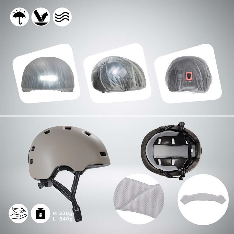 Casco da Bici con Luce Frontale e Posteriore |Sabbia Opaco, M(54-57cm)|EN1078