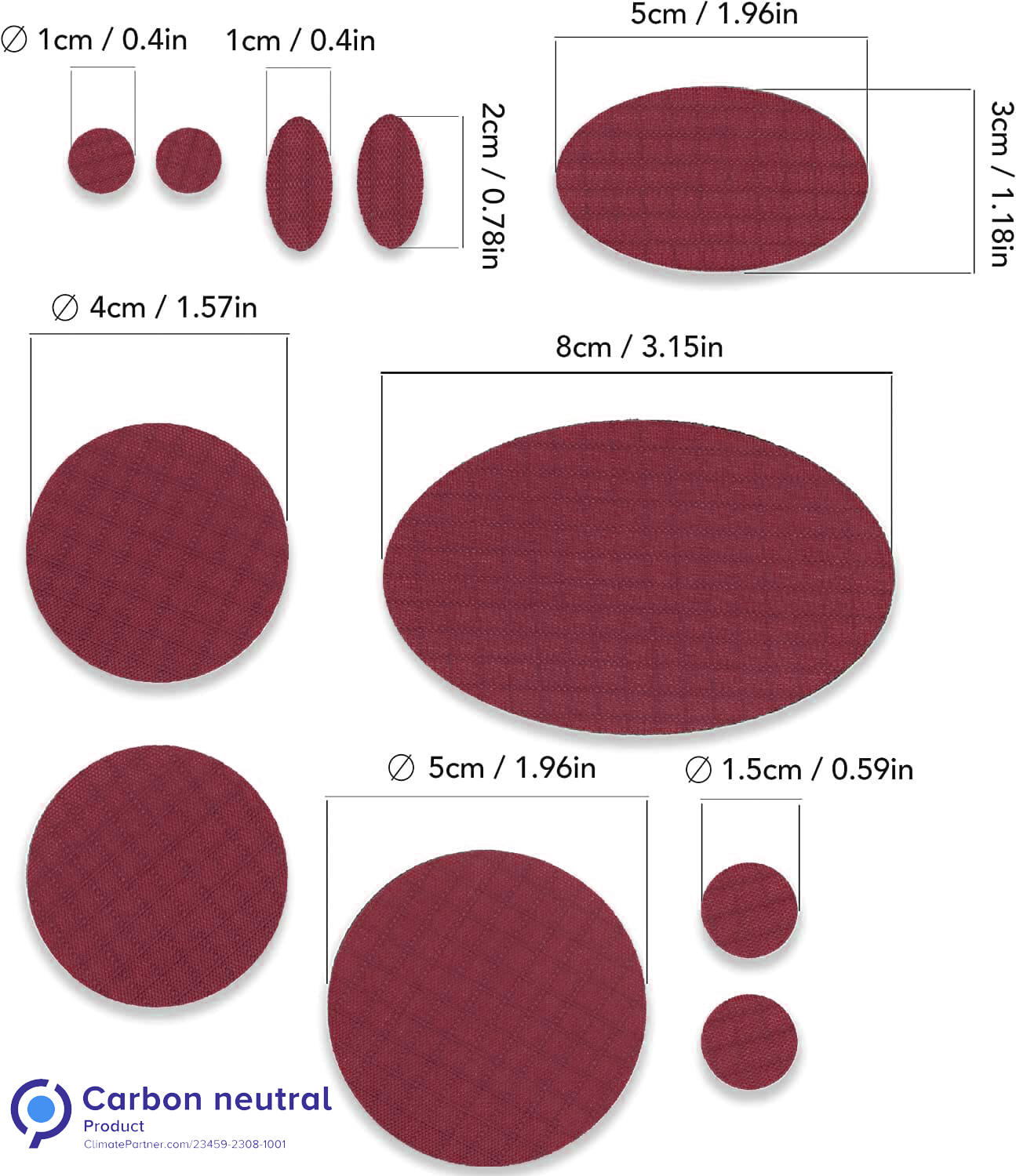 Parches de reparación para chaquetas de plumas para fijar agujeros (burdeos) 3/9