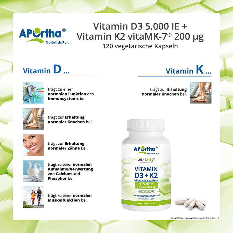 Vitamin D3 5.000 IE + Vitamin K2 vitaMK7® 200 µg - 120 vegetarische Kapseln