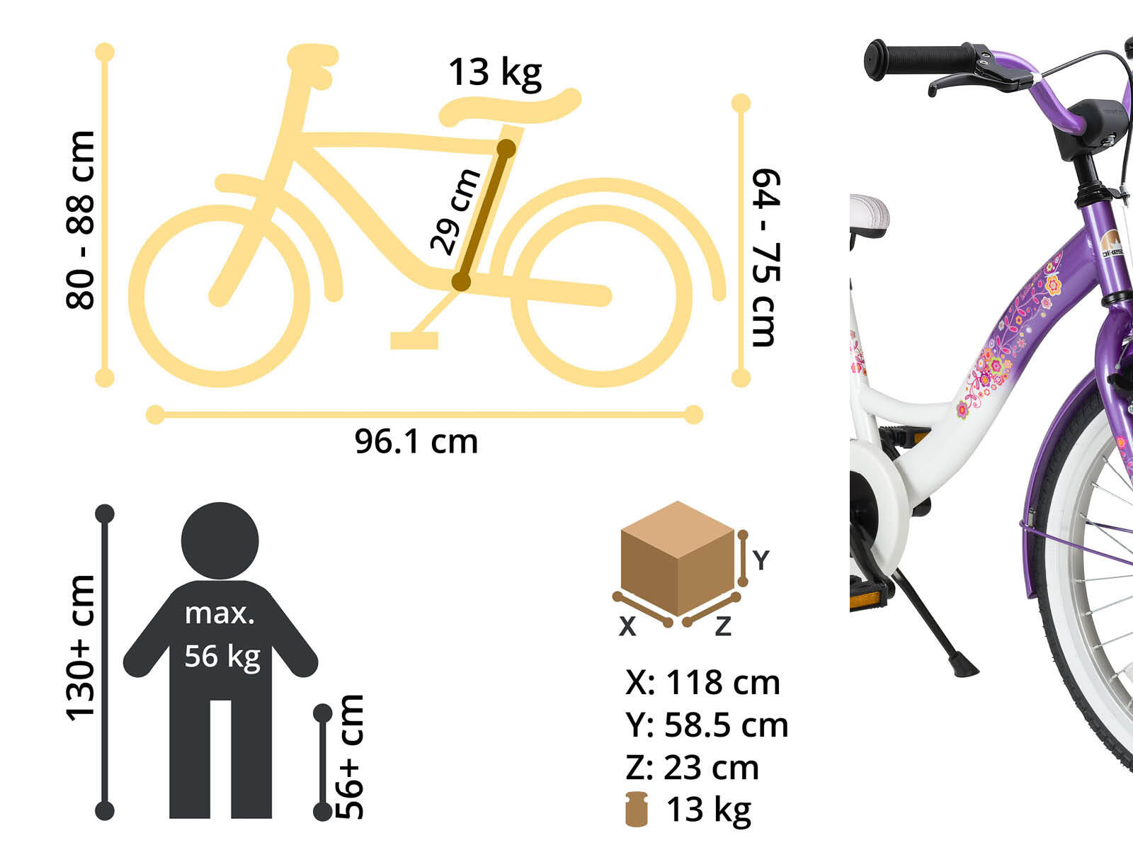 Bikestar kinderfiets Classic 20 inch lila/wit 5/7