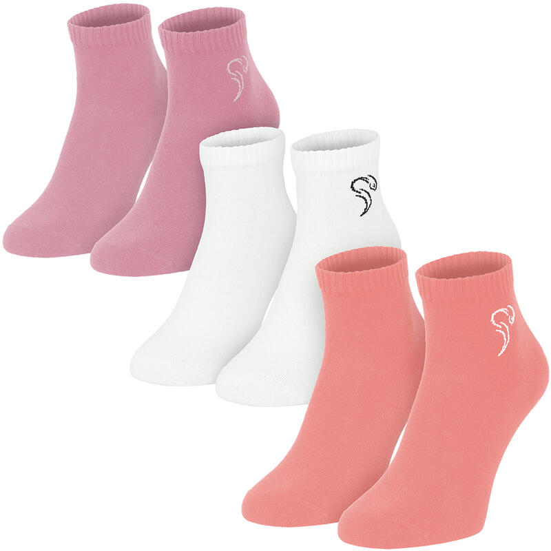 Quarter Sneaker Socken | 3 Paar | Damen und Herren | Weiß/Rosa/Aprikot