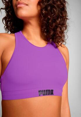 Top de bikini deportivo de escote alto de mujer de morado