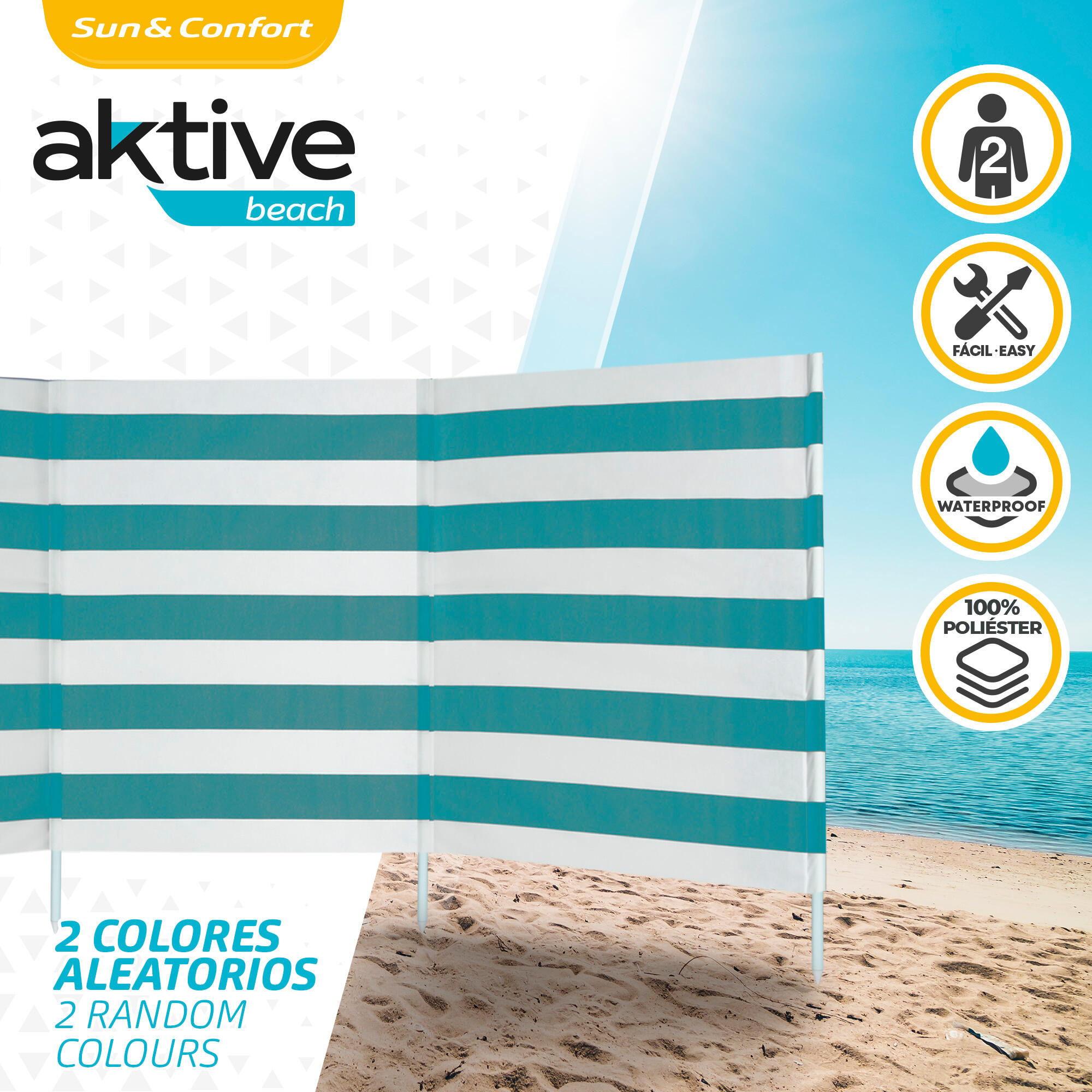 Brise-vent de plage en polyester avec mât en acier Aktive Beach 2/7