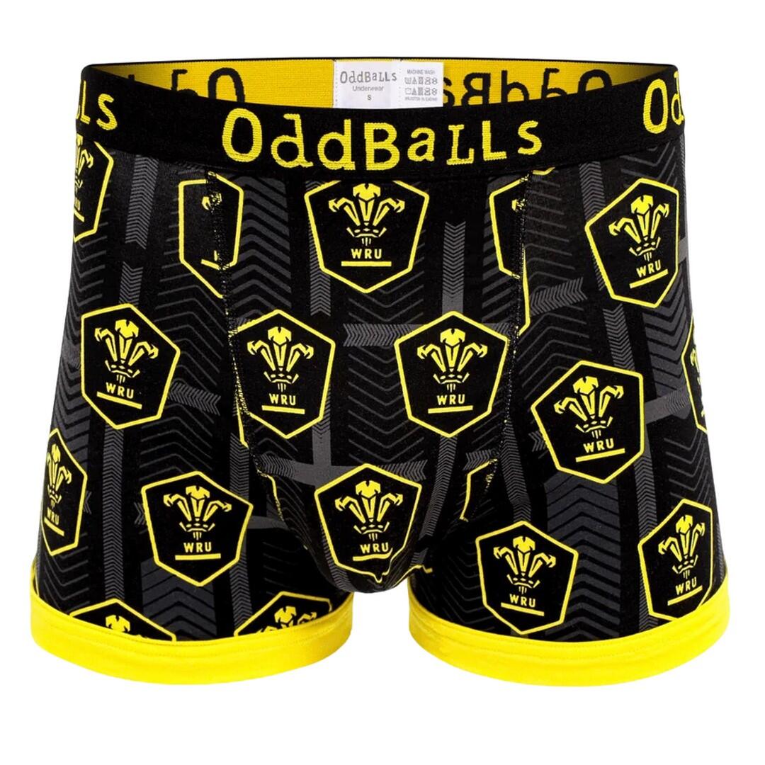 ODDBALLS Mens Alternate Welsh Rugby Union Boxer Shorts (Black/Yellow)