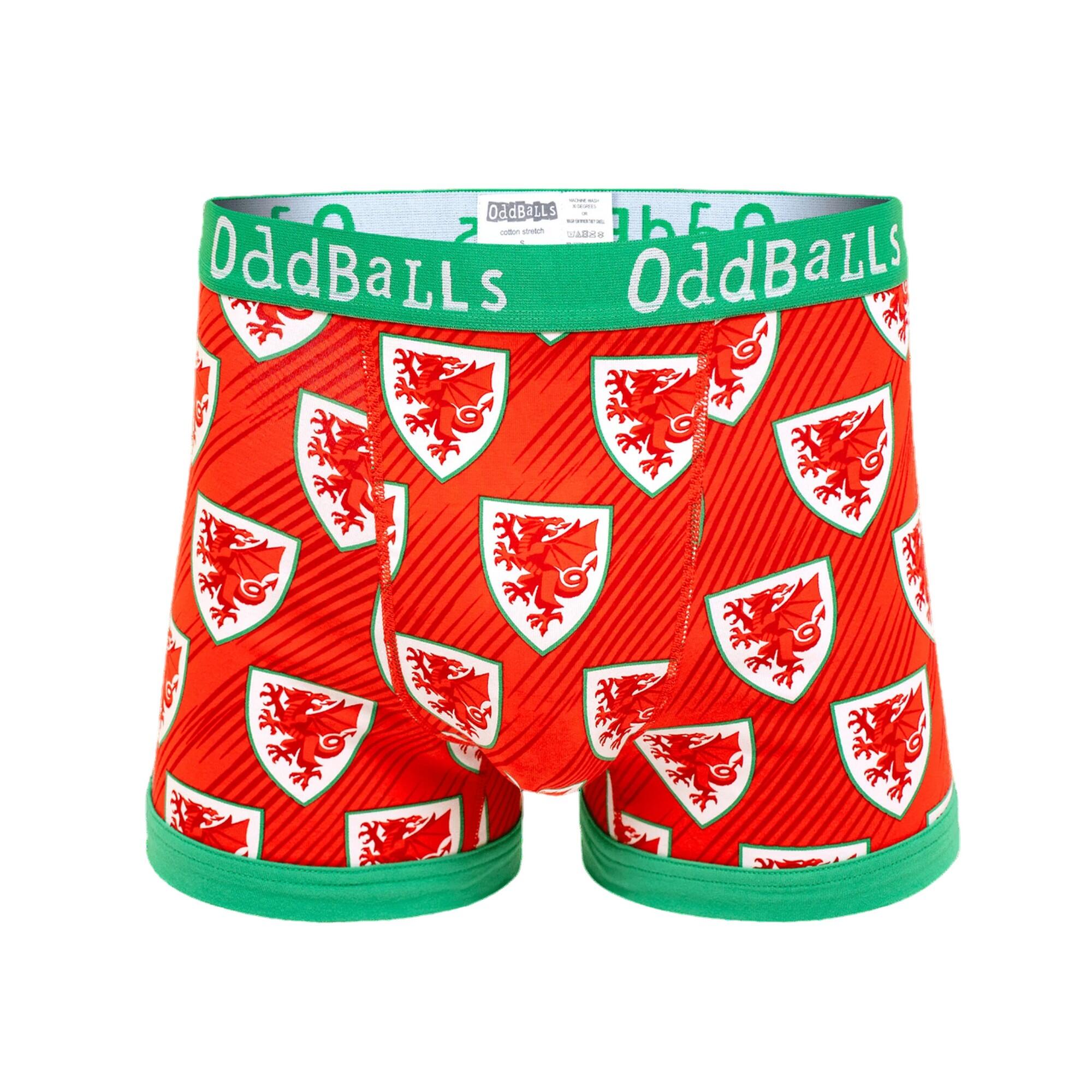 ODDBALLS Mens Home FA Wales Boxer Shorts (Green/White/Red)