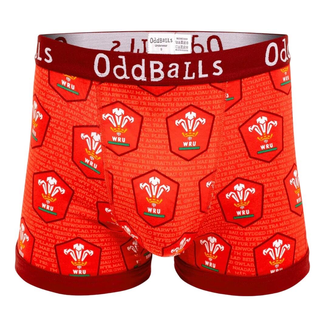 ODDBALLS Mens Home Welsh Rugby Union Boxer Shorts (Red)