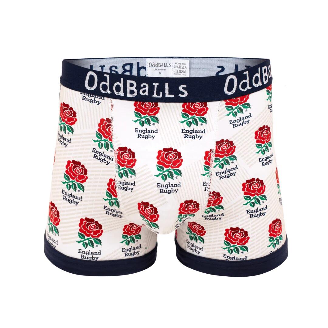 ODDBALLS Mens Home England Rugby Boxer Shorts (White/Black/Red)