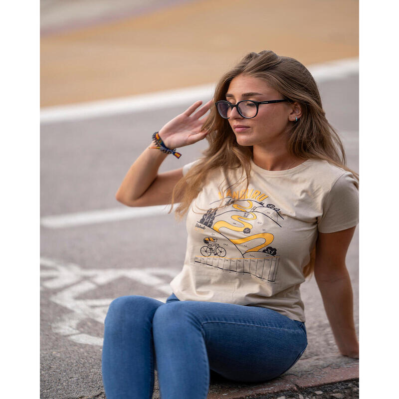 Camiseta Ciclismo Mujer L´Angliru Stelvelo Manga Corta Crema