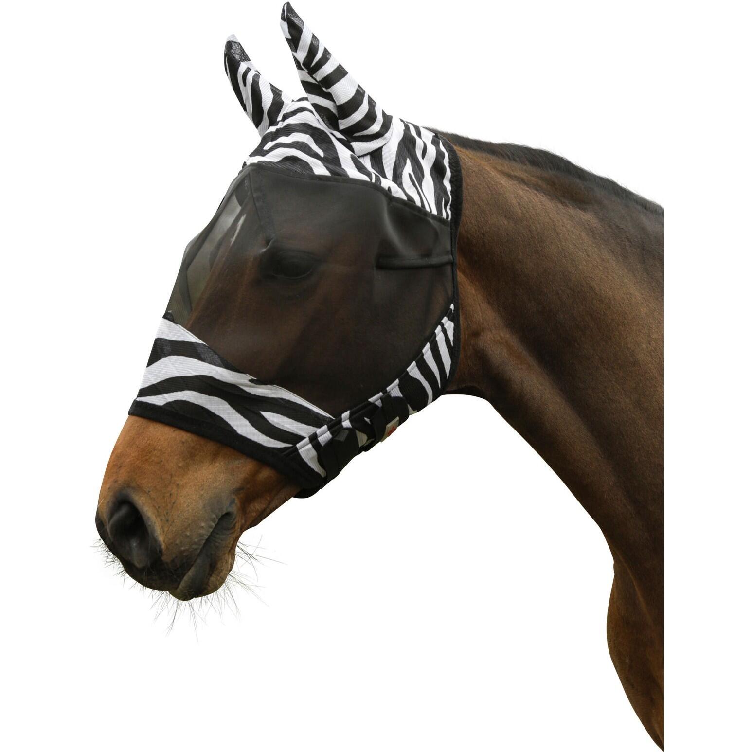 KERBL Maschera antimosche per cavalli con protezione per le orecchie Covalliero Zebra