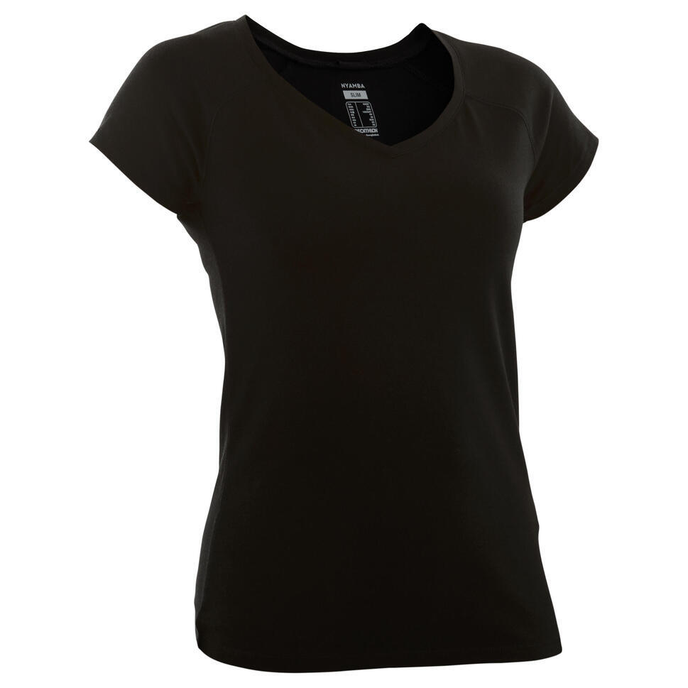 DOMYOS Refurbished Womens V-Neck Fitness T-Shirt 500 - Black - A Grade