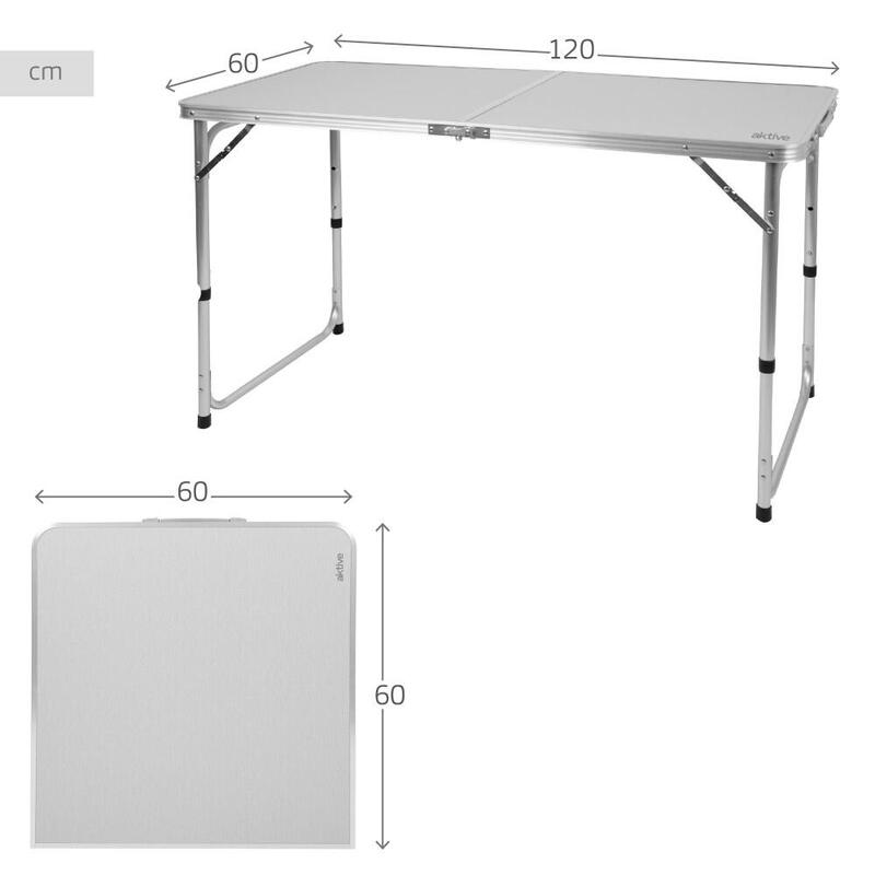 Aktive Mesa plegable camping ajustable en altura y antideslizante gris