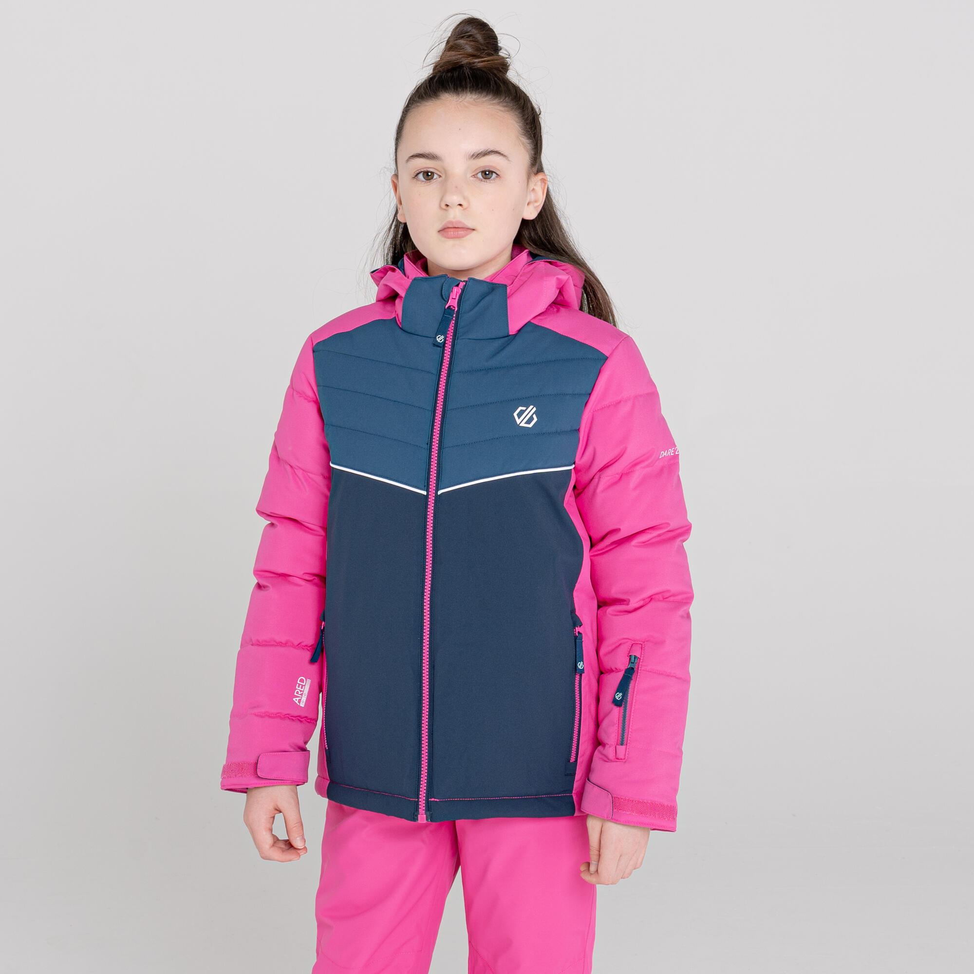 Cheerful Kids' Ski Waterproof Hooded Jacket - Bright Pink/Dark Blue 3/5