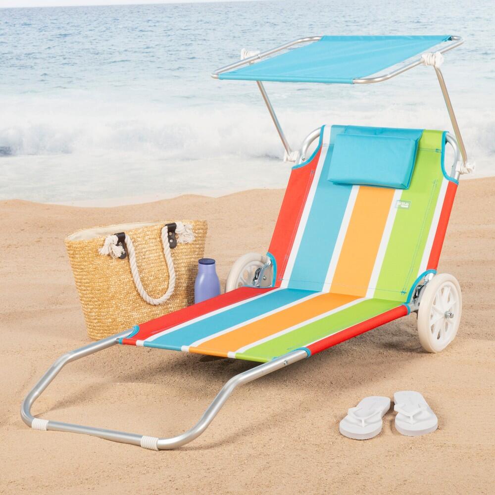 Pack de 2 espreguiçadeiras de praia 2 em 1 c/almofada e guarda-sol Aktive 5/7