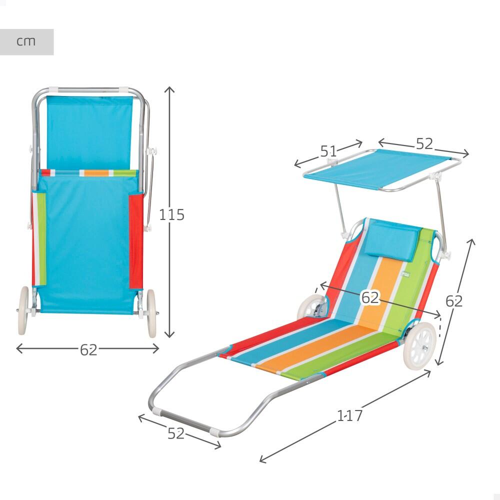 Pack de 2 espreguiçadeiras de praia 2 em 1 c/almofada e guarda-sol Aktive 4/7