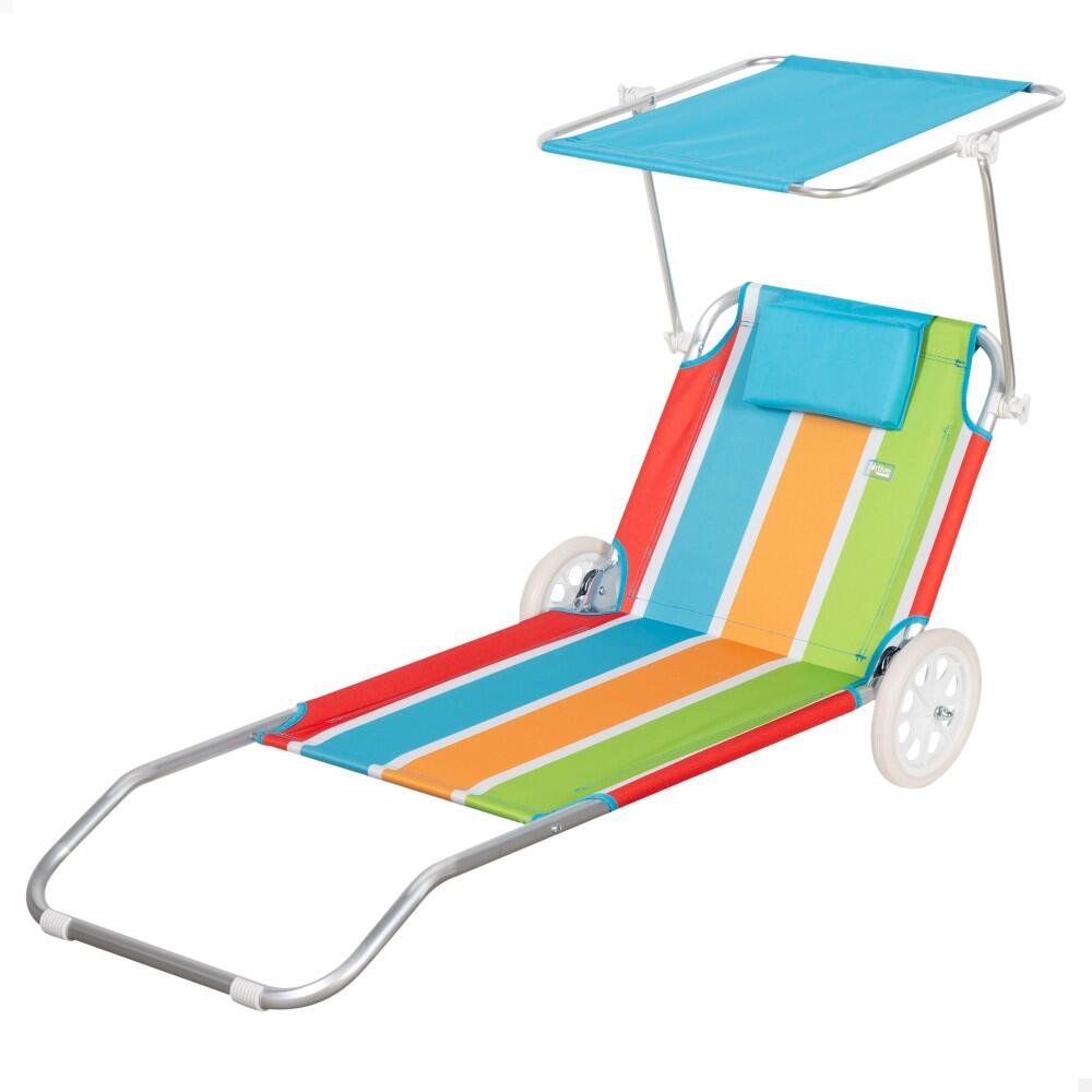 Espreguiçadeira de praia aktive 2 em 1 c/almofada acolchoada e guarda-sol
