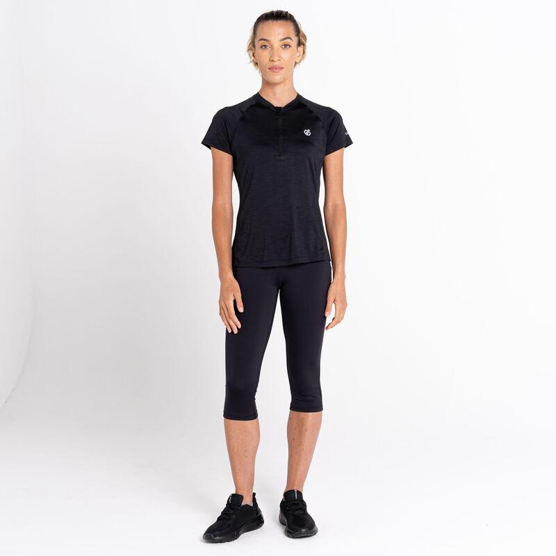 Outdare II Kurzärmeliges Fitness-Shirt für Damen Reißverschluss - Schwarz