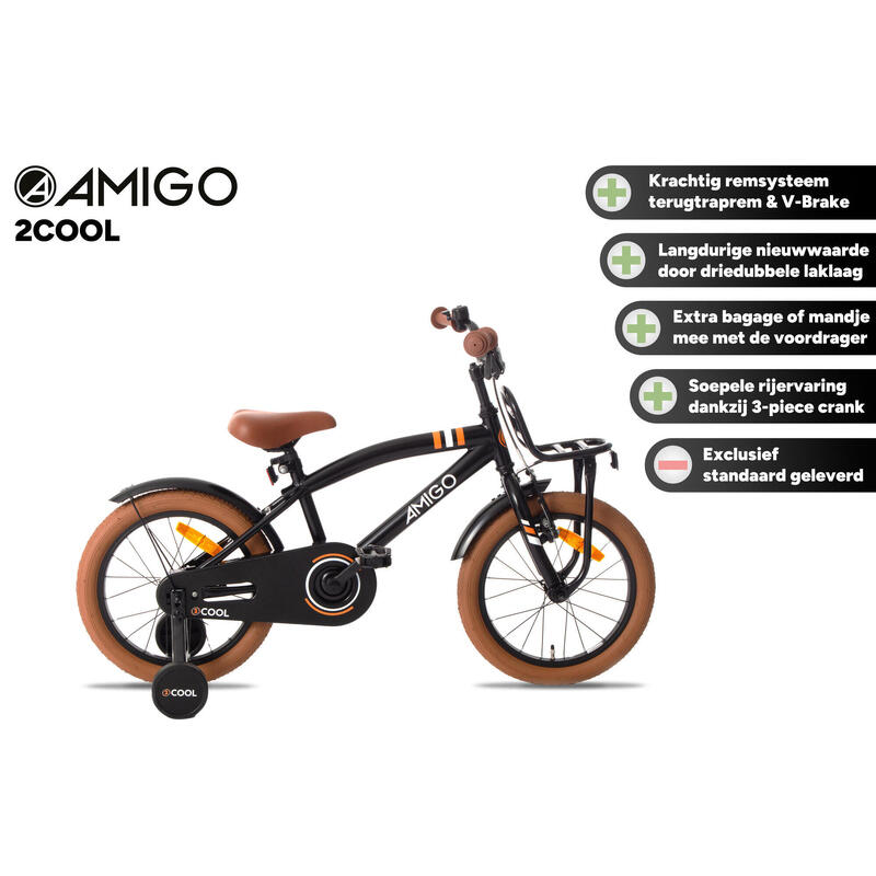 AMIGO Jongensfiets 2Cool 12 Inch 21 cm Jongens Terugtraprem Zwart