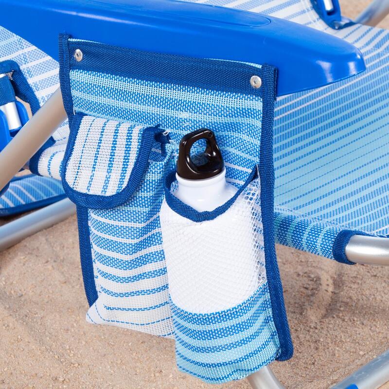 Aktive Silla de playa baja plegable y reclinable 4 posiciones rayas azul