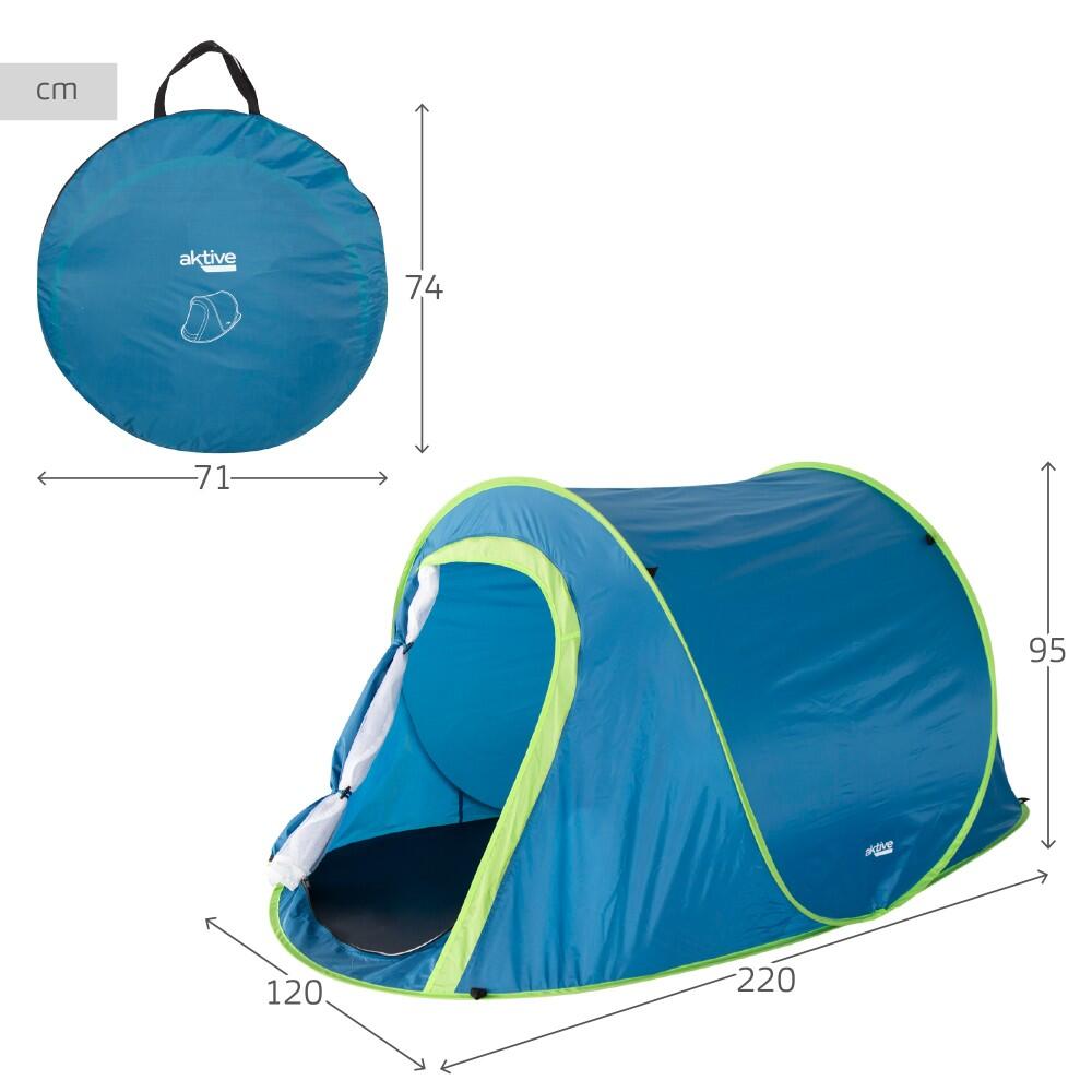 Barraca pop up Aktive para 2 pessoas com teto duplo e redes mosqueteiras 4/7
