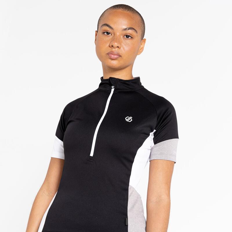 Compassion II fitnessjersey met korte mouwen en halve rits voor dames - Zwart