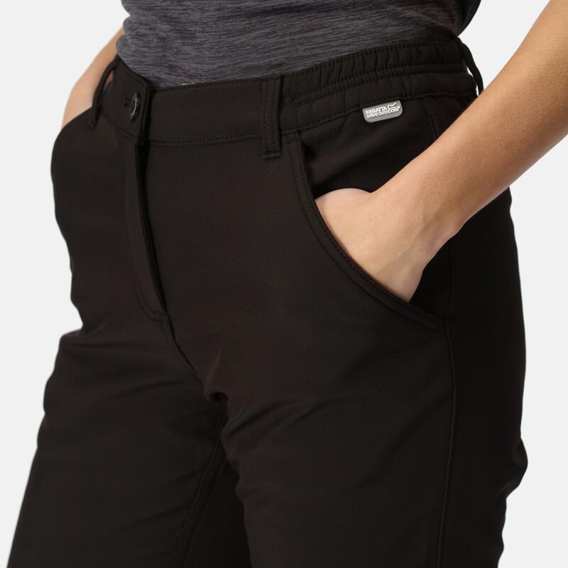 Pantalón senderismo mujer softshell Regatta Fenton, negro