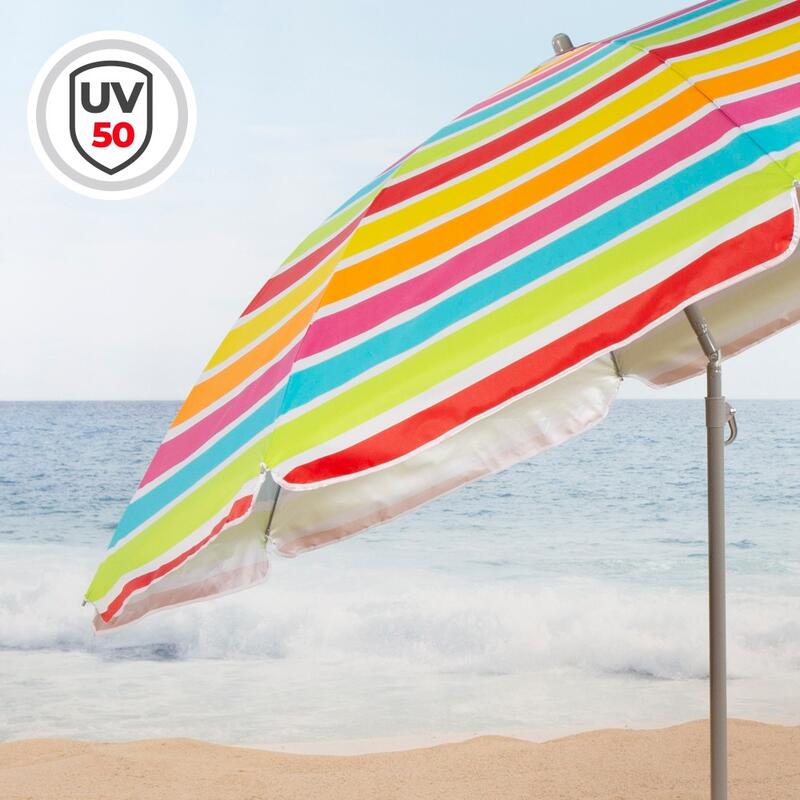 Aktive Guarda-chuva de praia inclinável riscas multicoloridas 220 cm UV50