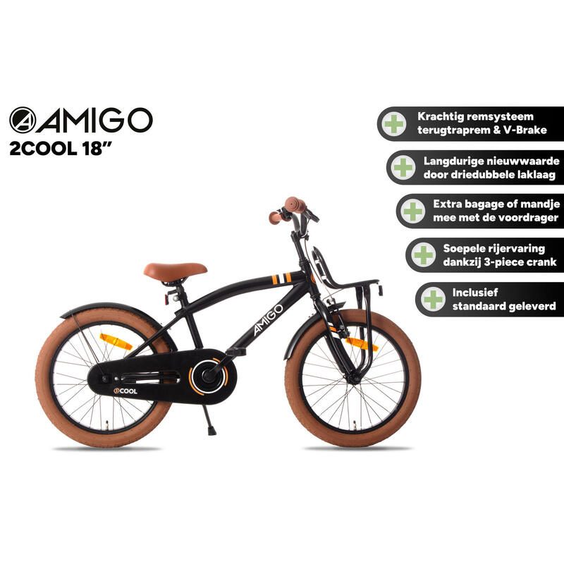 AMIGO Jongensfiets 2Cool 18 Inch 28,5 cm Jongens Terugtraprem Zwart