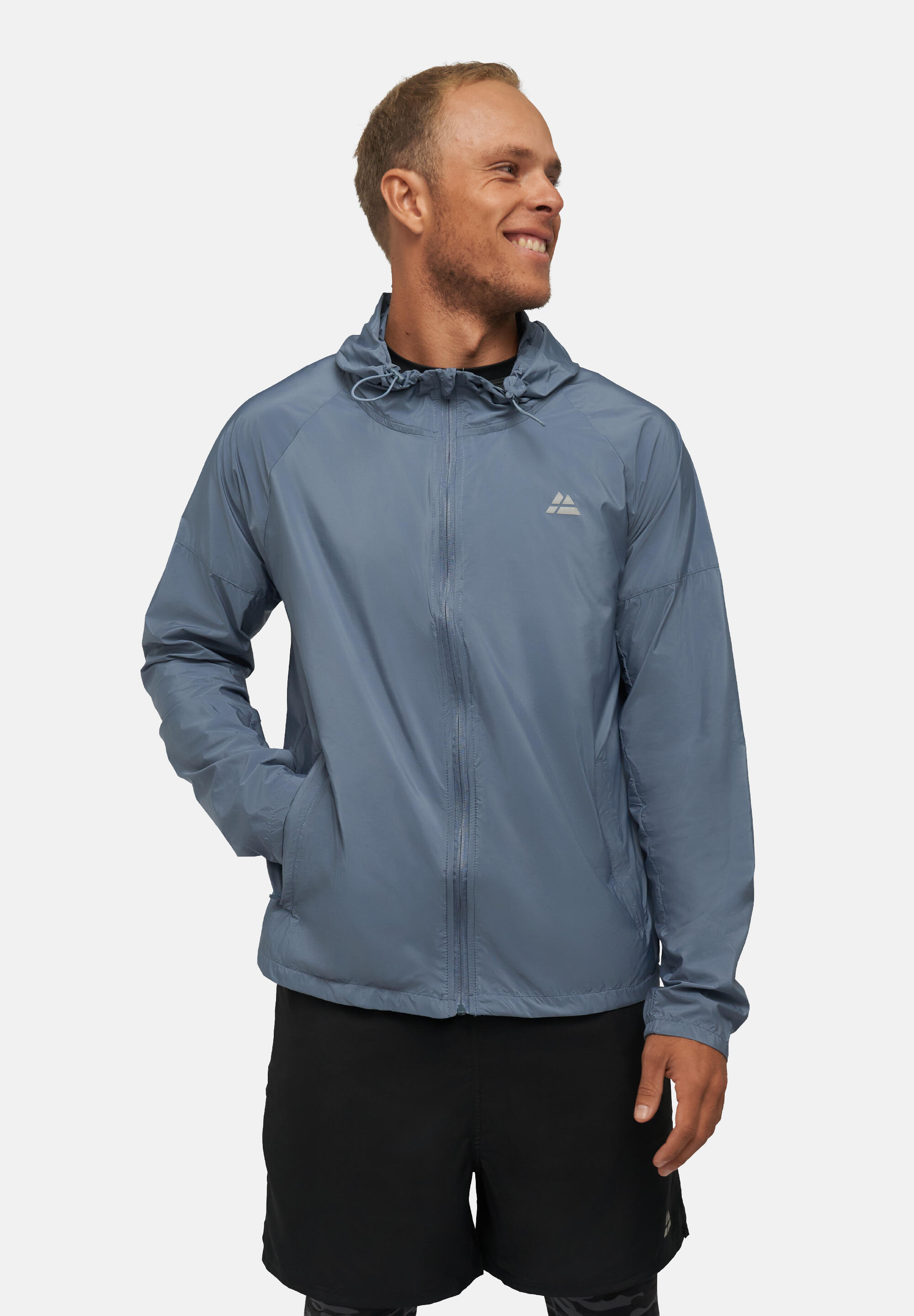 Windjacke Herren Windbreaker Laufjacke mit Kapuze hellblau 3/5
