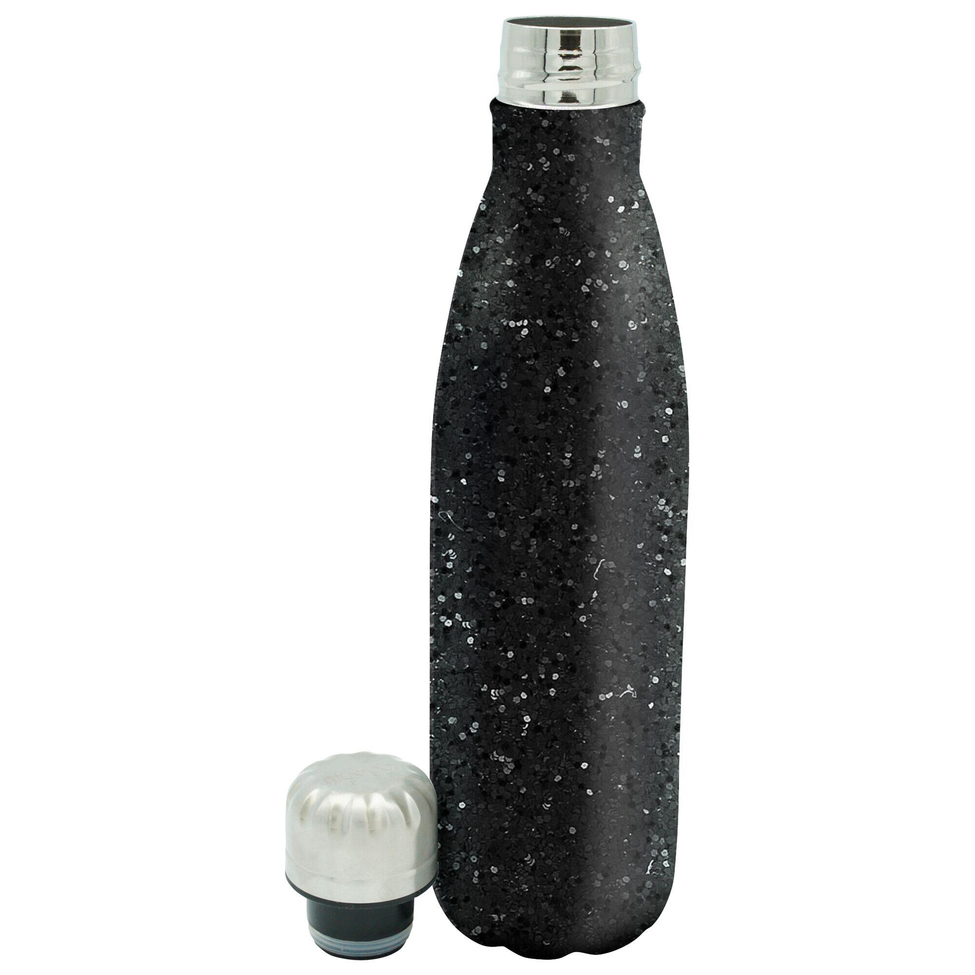 Adults' Hiking Metal Reusable Glitter Bottle - Black 1/3