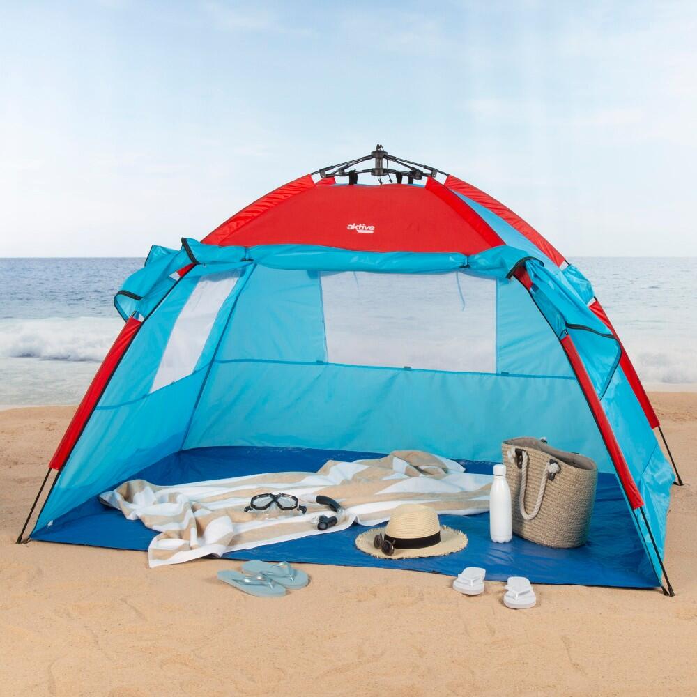 Aktive Tenda corta-vento e de praia para 4 pessoas com chão, porta e janelas 5/7