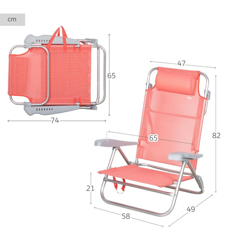 Aktive Silla de playa plegable y reclinable 7 posiciones coral c/cojín y asas