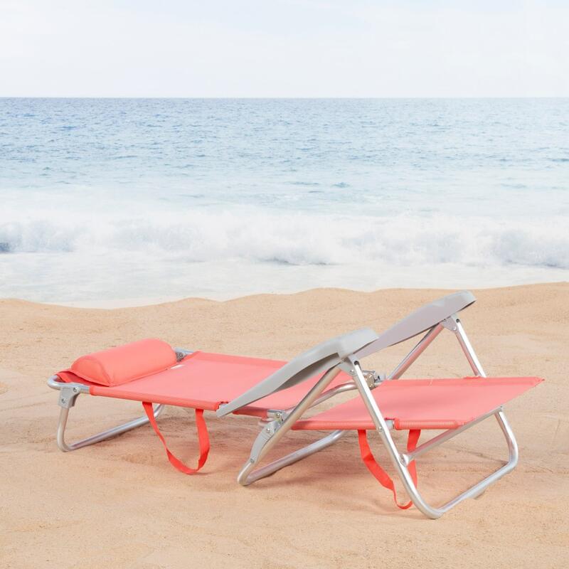 Aktive Cadeira de praia dobrável e reclinável 7 posições coral com almofada