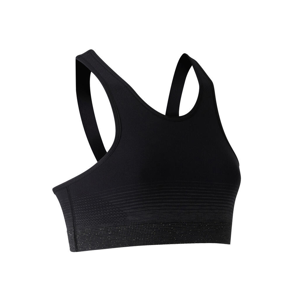 DOMYOS Refurbished Girls Gym Sports Bra 580 - Black/Dark Grey - A Grade