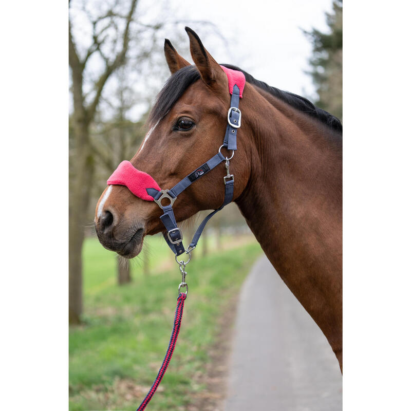 Pferd Halfter-Set mit Karabiner und Fliegenfransen grau/pink