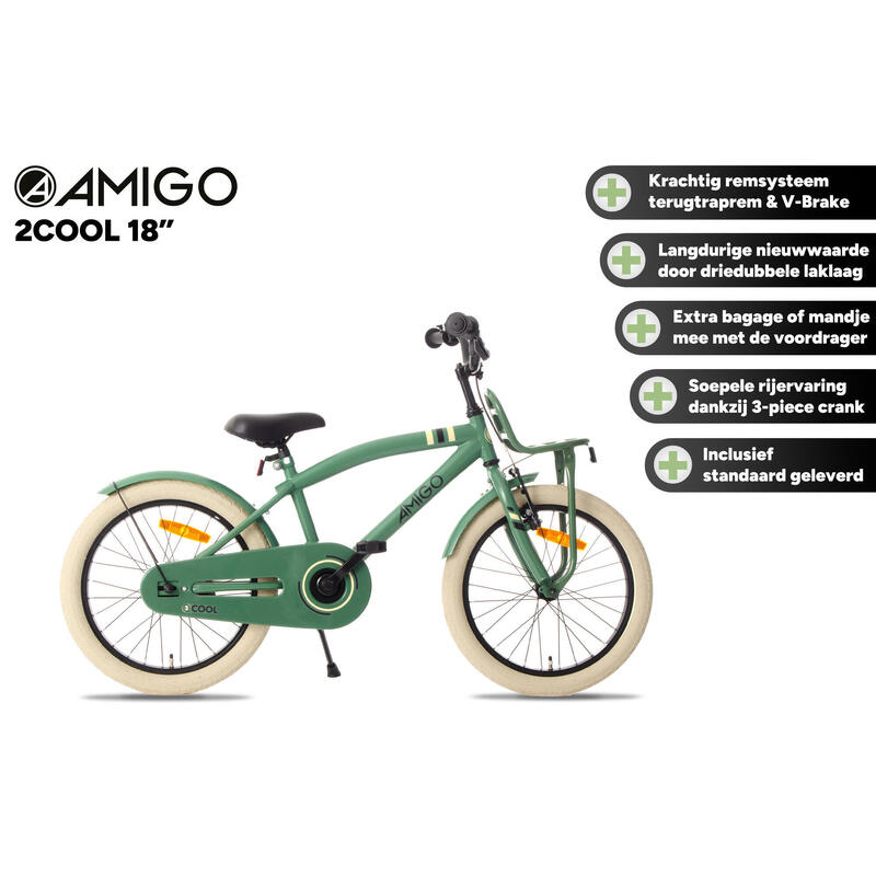 AMIGO Jongensfiets 2Cool 18 Inch 28,5 cm Jongens Terugtraprem Groen