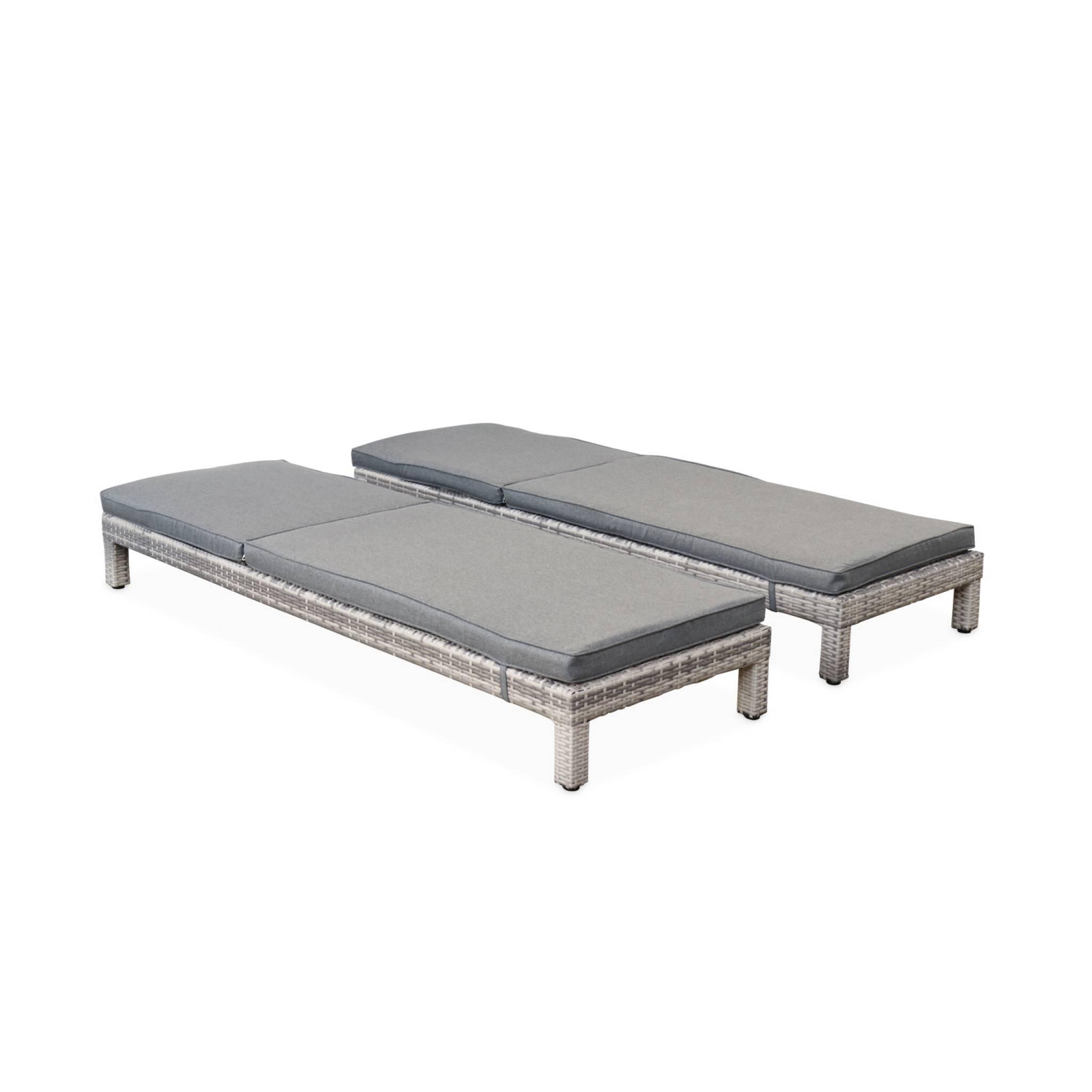 Espreguiçadeira em resina tecida, multi-posição, set de 2, Tons de cinza 3/5