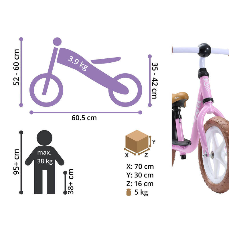 Löwenrad loopfiets met staplank 12 inch, roze