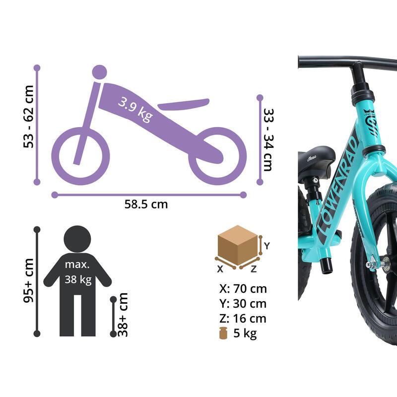 Vélo d'équilibre Löwenrad 12 pouces Sport, turquoise