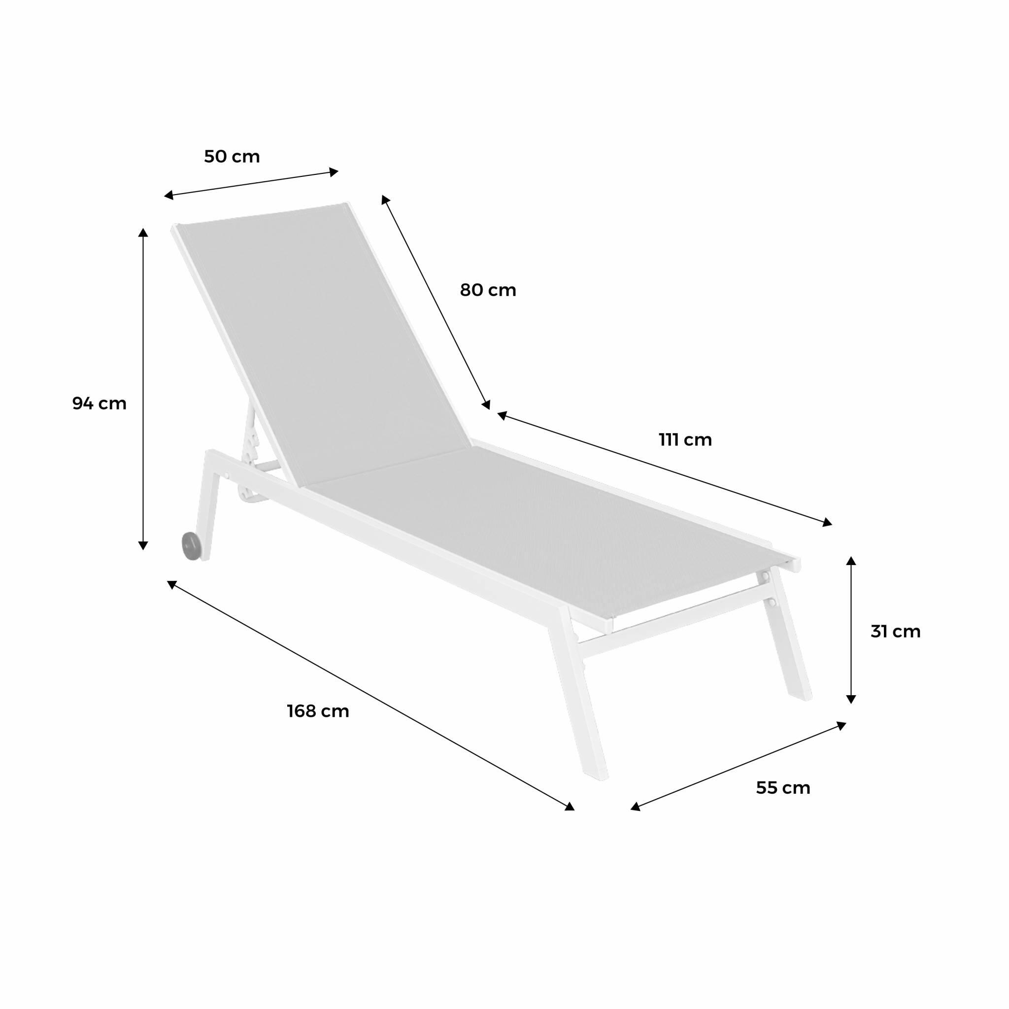 Tumbona de aluminio de multiposición con ruedas, set de 2, Blanco 6/6