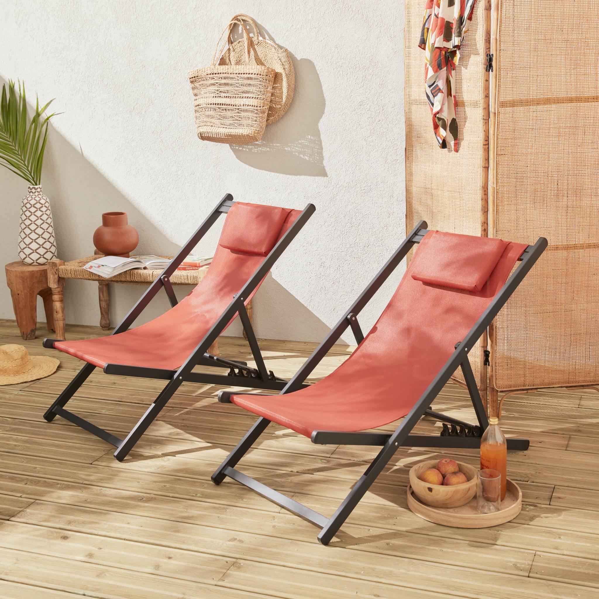 Tumbona de aluminio multi posiciones, set de 2, Terracotta 2/5