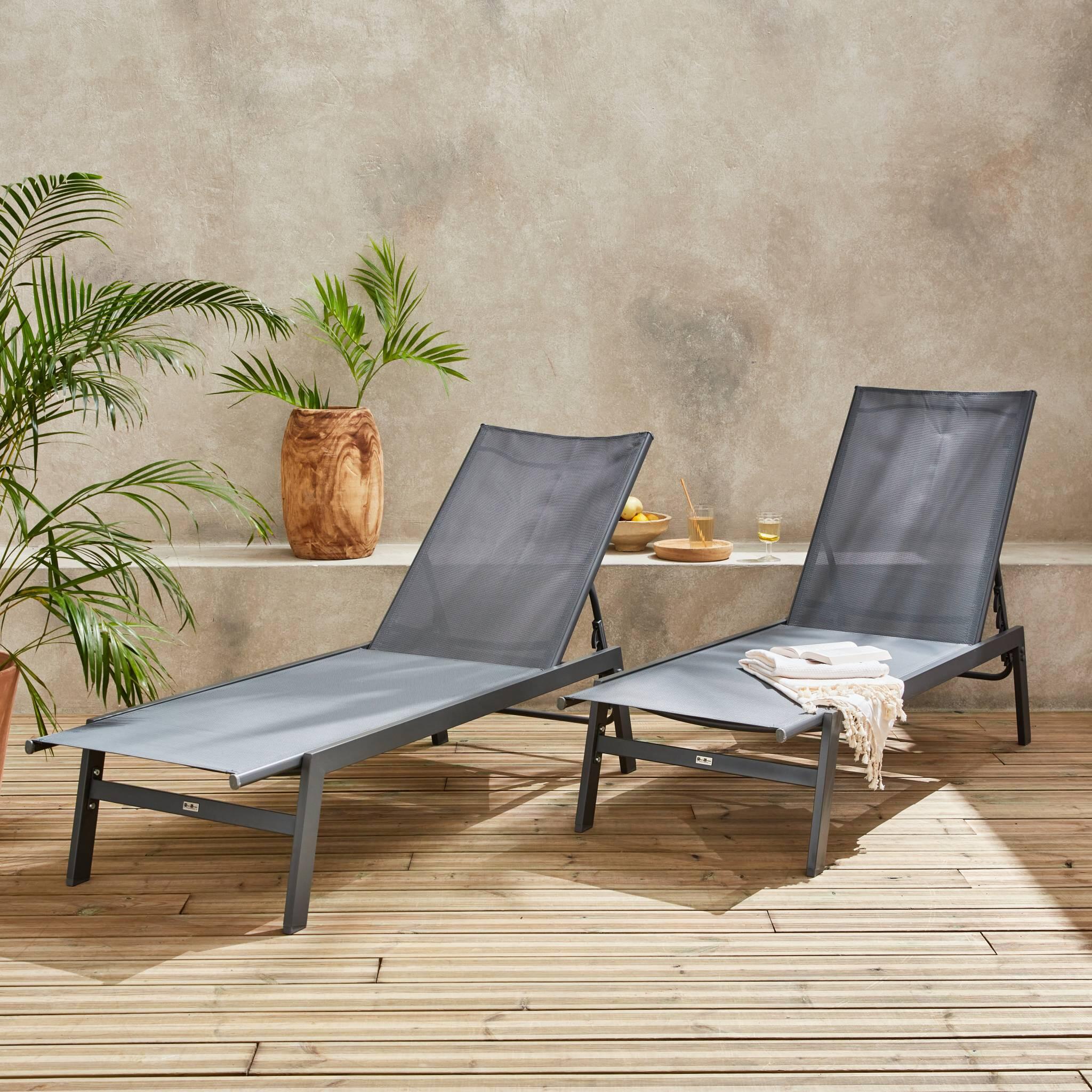 Tumbona de acero multi posiciones, set de 2, Gris 3/6