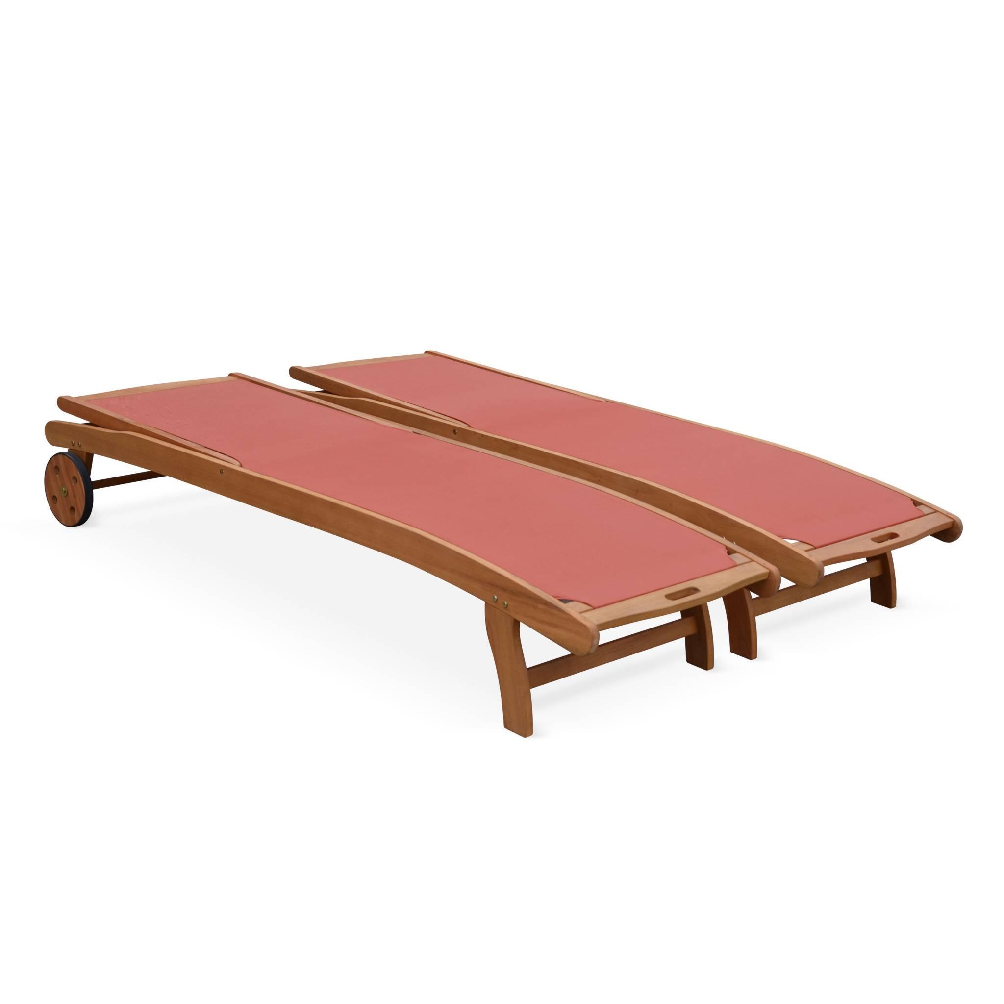 Tumbona de madera multiposición con ruedas, set de 2, Terracotta 4/6