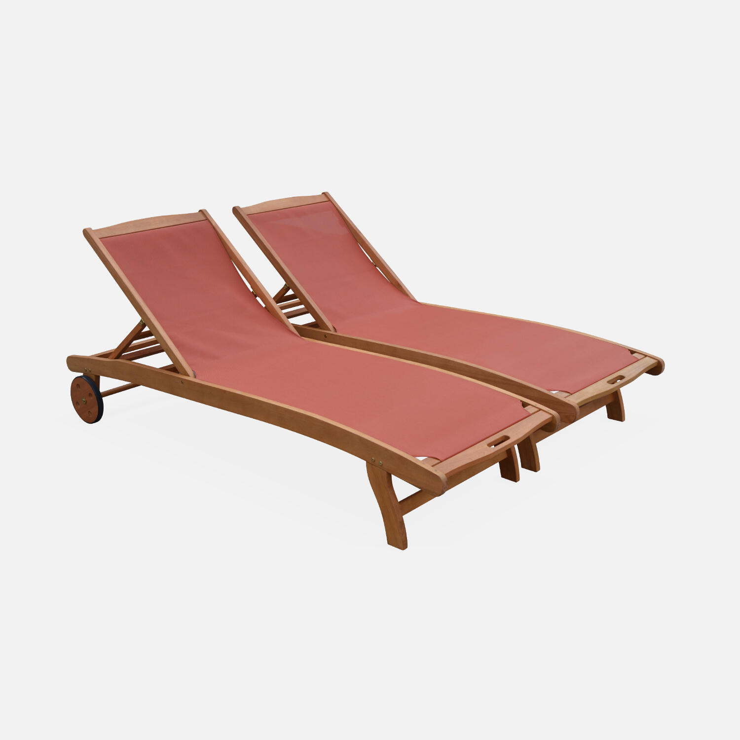 Espreguiçadeira de madeira multiposições com rodízios, set de 2, terra cotta